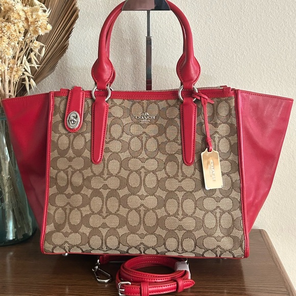 COACH Crosby Signature C Jacquard Canvas & Smooth Leather Carryall Tote Bag - Picture 4 of 12